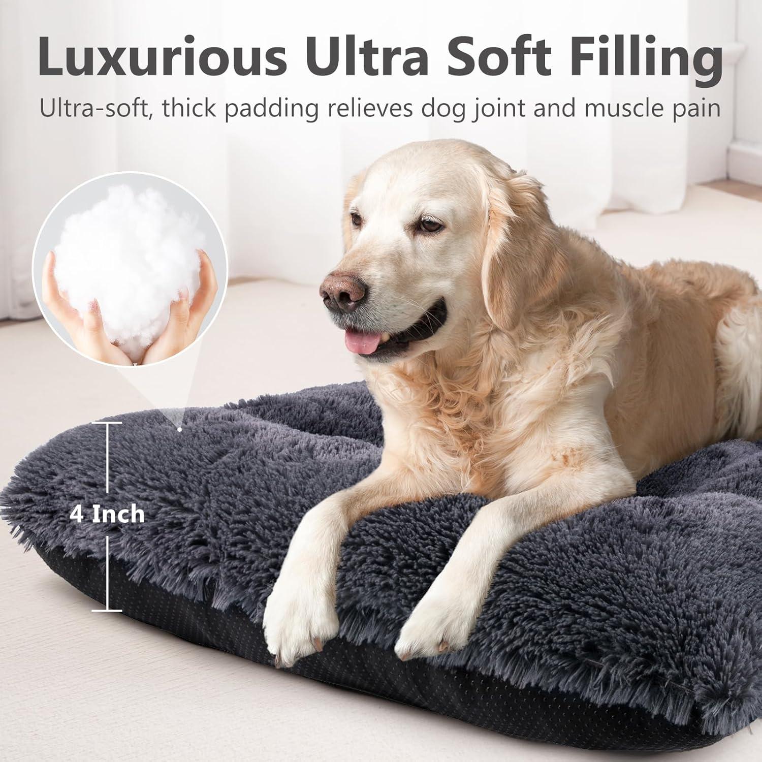 imageJOEJOY Large Dog Bed Crate Pad Deluxe Plush Washable Dog Beds Fulffy Soft Kennel Pad AntiSlip Pet Sleeping Mat for Large Medium Small Dogs 35quot x 21quot GreyDark Grey