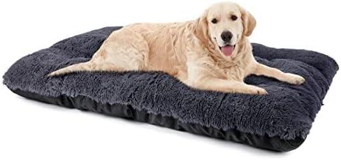 imageJOEJOY Large Dog Bed Crate Pad Deluxe Plush Washable Dog Beds Fulffy Soft Kennel Pad AntiSlip Pet Sleeping Mat for Large Medium Small Dogs 35quot x 21quot GreyDark Grey