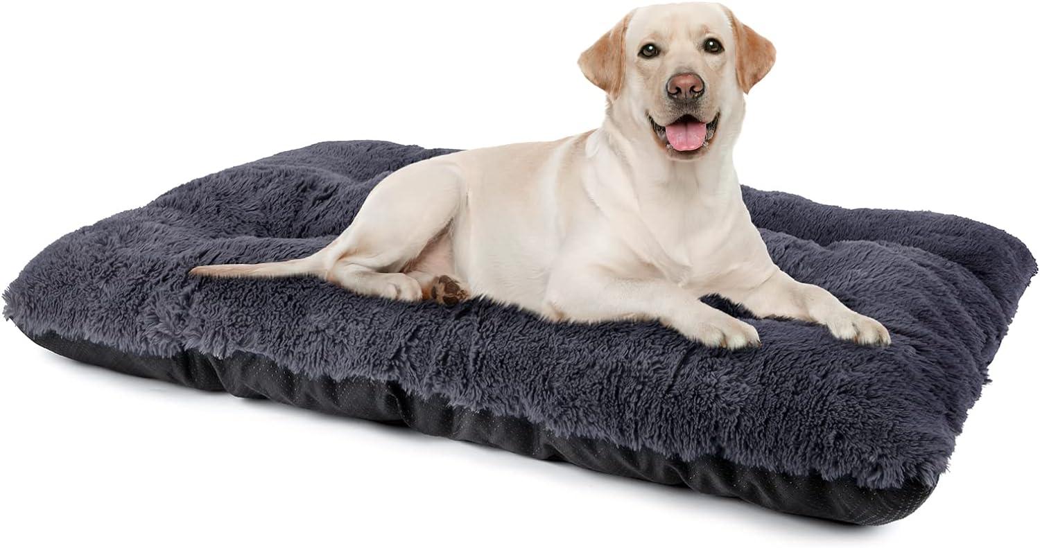 imageJOEJOY Large Dog Bed Crate Pad Deluxe Plush Washable Dog Beds Fulffy Soft Kennel Pad AntiSlip Pet Sleeping Mat for Large Medium Small Dogs 35quot x 21quot GreyDark Grey