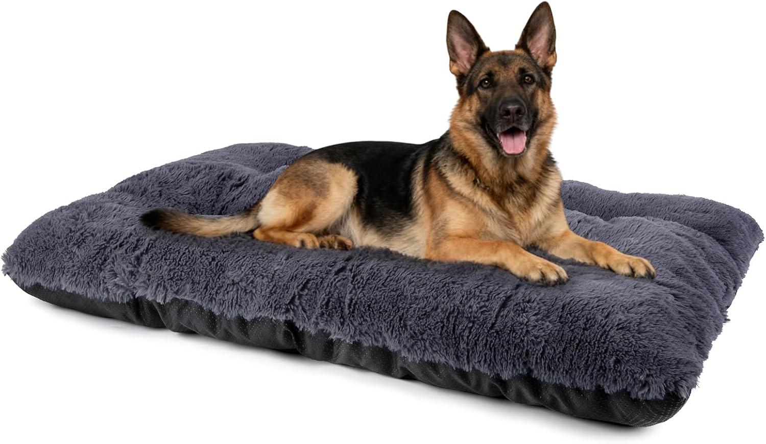 imageJOEJOY Large Dog Bed Crate Pad Deluxe Plush Washable Dog Beds Fulffy Soft Kennel Pad AntiSlip Pet Sleeping Mat for Large Medium Small Dogs 35quot x 21quot GreyDark Grey