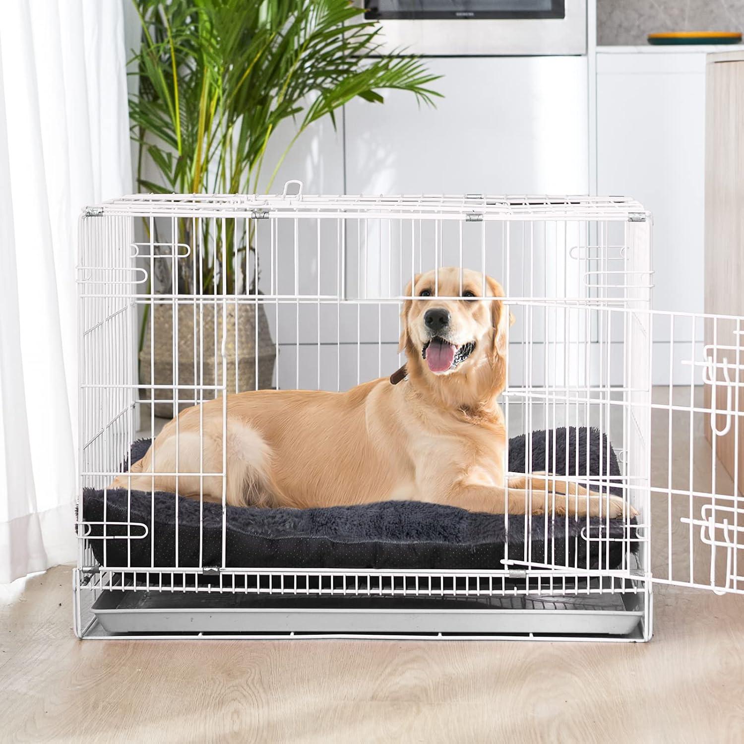 imageJOEJOY Large Dog Bed Crate Pad Deluxe Plush Washable Dog Beds Fulffy Soft Kennel Pad AntiSlip Pet Sleeping Mat for Large Medium Small Dogs 35quot x 21quot GreyDark Grey