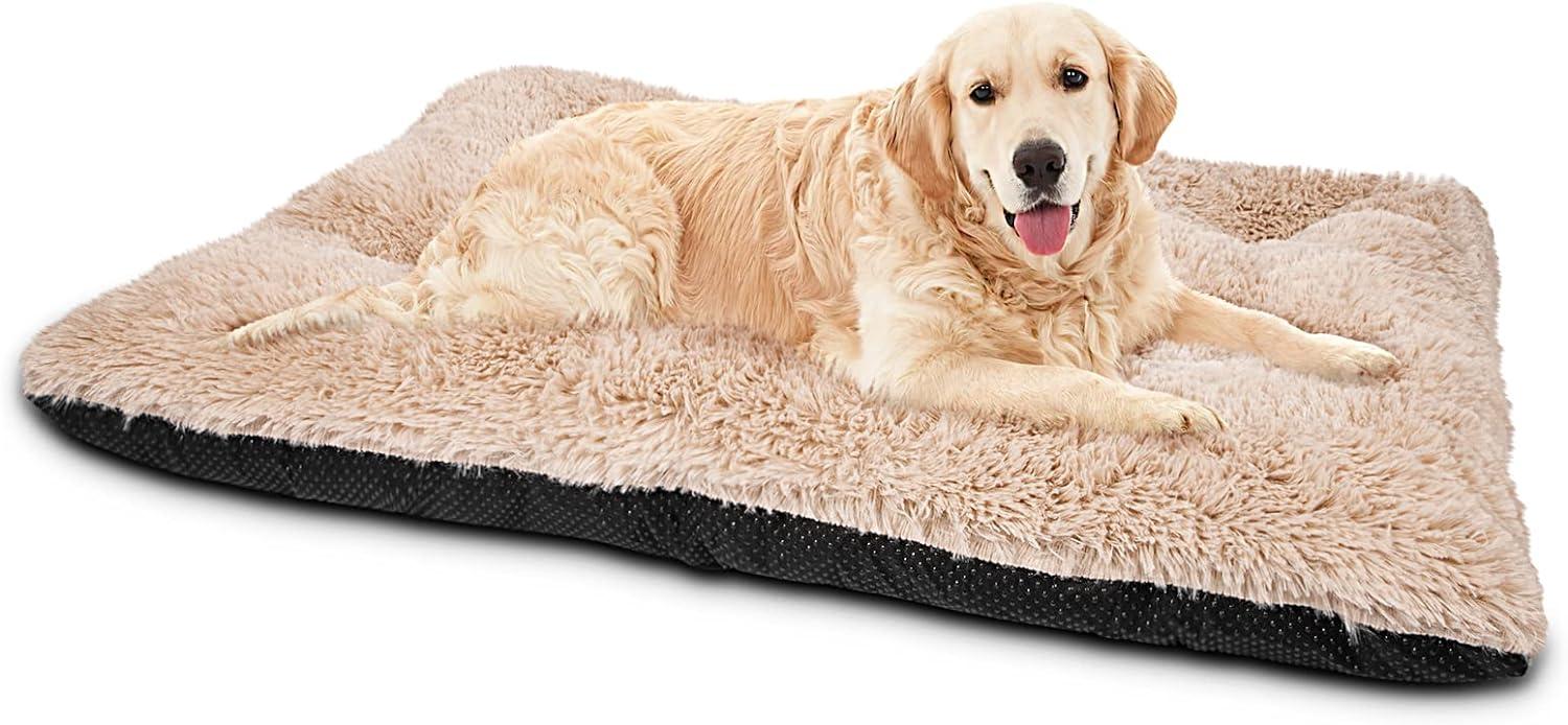imageJOEJOY Large Dog Bed Crate Pad Deluxe Plush Washable Dog Beds Fulffy Soft Kennel Pad AntiSlip Pet Sleeping Mat for Large Medium Small Dogs 35quot x 21quot GreyBeige