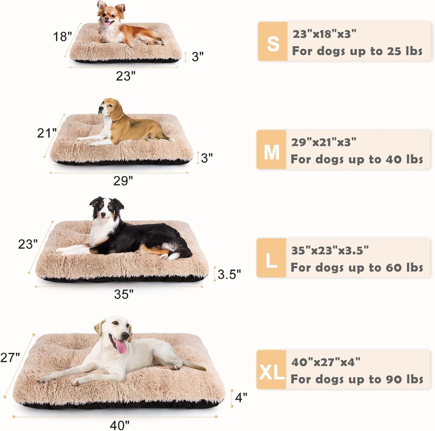 imageJOEJOY Large Dog Bed Crate Pad Deluxe Plush Washable Dog Beds Fulffy Soft Kennel Pad AntiSlip Pet Sleeping Mat for Large Medium Small Dogs 35quot x 21quot GreyBeige