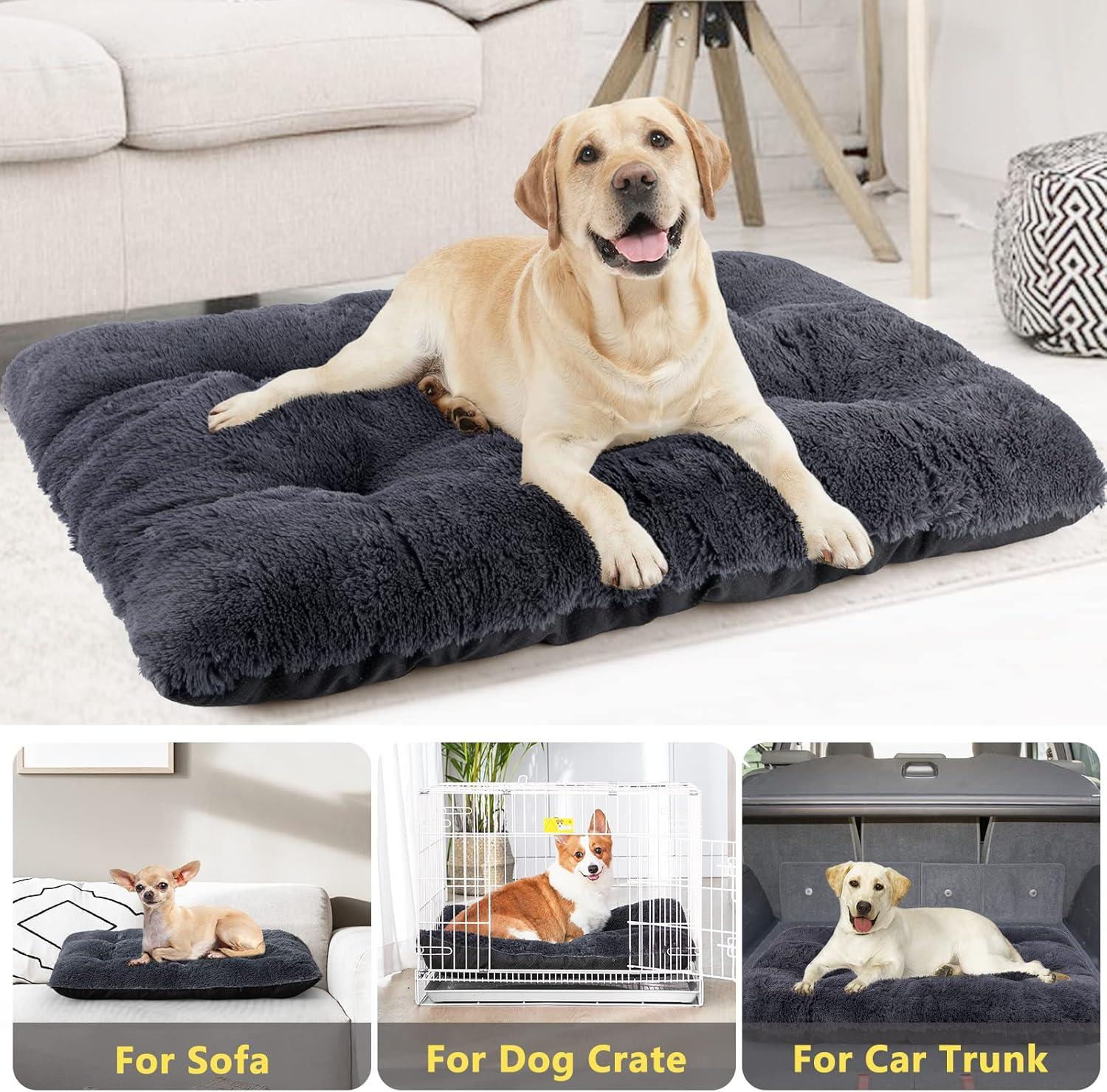 imageJOEJOY Large Dog Bed Crate Pad Deluxe Plush Washable Dog Beds Fulffy Soft Kennel Pad AntiSlip Pet Sleeping Mat for Large Medium Small Dogs 35quot x 21quot GreyDark Grey
