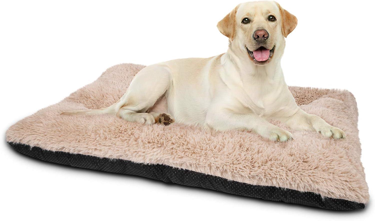 imageJOEJOY Large Dog Bed Crate Pad Deluxe Plush Washable Dog Beds Fulffy Soft Kennel Pad AntiSlip Pet Sleeping Mat for Large Medium Small Dogs 35quot x 21quot GreyBeige