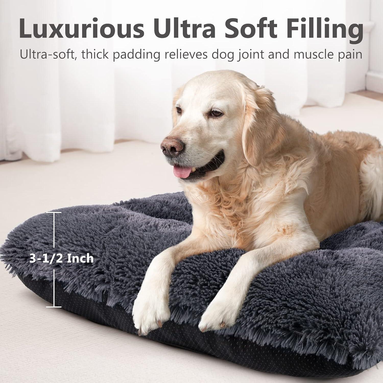 imageJOEJOY Large Dog Bed Crate Pad Deluxe Plush Washable Dog Beds Fulffy Soft Kennel Pad AntiSlip Pet Sleeping Mat for Large Medium Small Dogs 35quot x 21quot GreyDark Grey