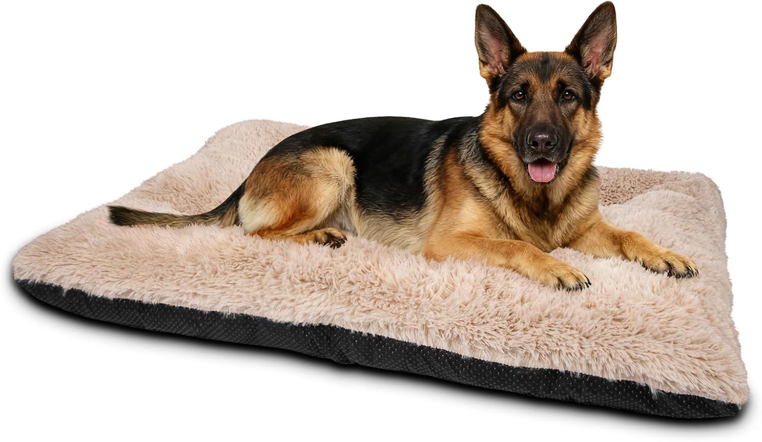 imageJOEJOY Large Dog Bed Crate Pad Deluxe Plush Washable Dog Beds Fulffy Soft Kennel Pad AntiSlip Pet Sleeping Mat for Large Medium Small Dogs 35quot x 21quot GreyBeige