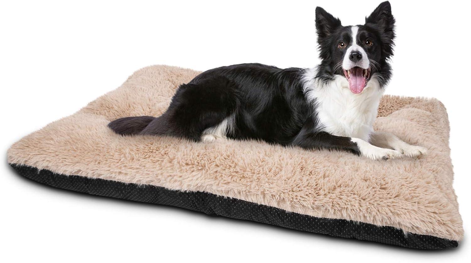 imageJOEJOY Large Dog Bed Crate Pad Deluxe Plush Washable Dog Beds Fulffy Soft Kennel Pad AntiSlip Pet Sleeping Mat for Large Medium Small Dogs 35quot x 21quot GreyBeige