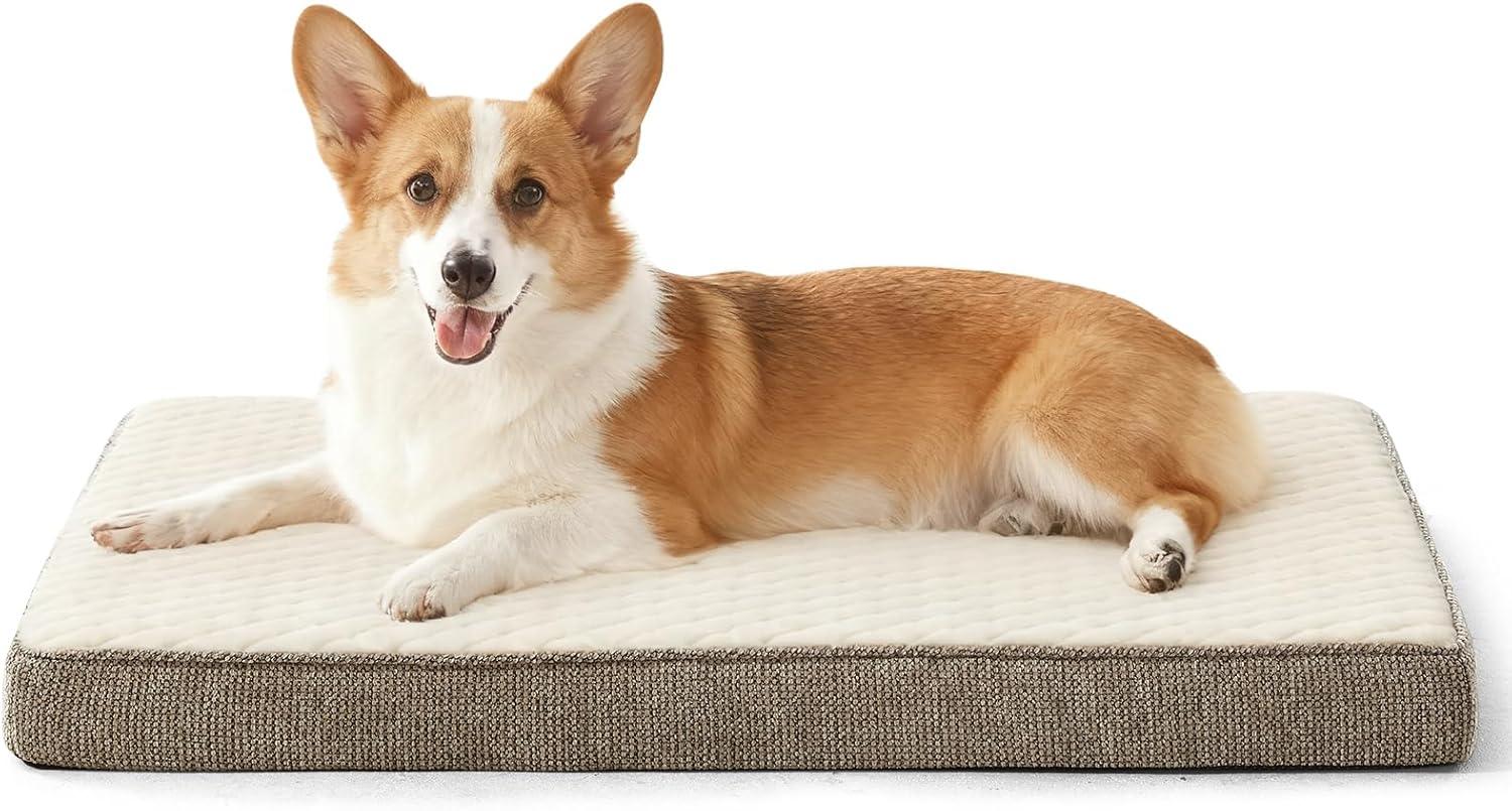 imageJOEJOY Orthopedic Dog Bed for Extra Large Dogs Washable Dog Crate Bed Large Sized with Removable Cover Egg Memory Foam Big Pet Beds Brown 47quotx29quotBeige