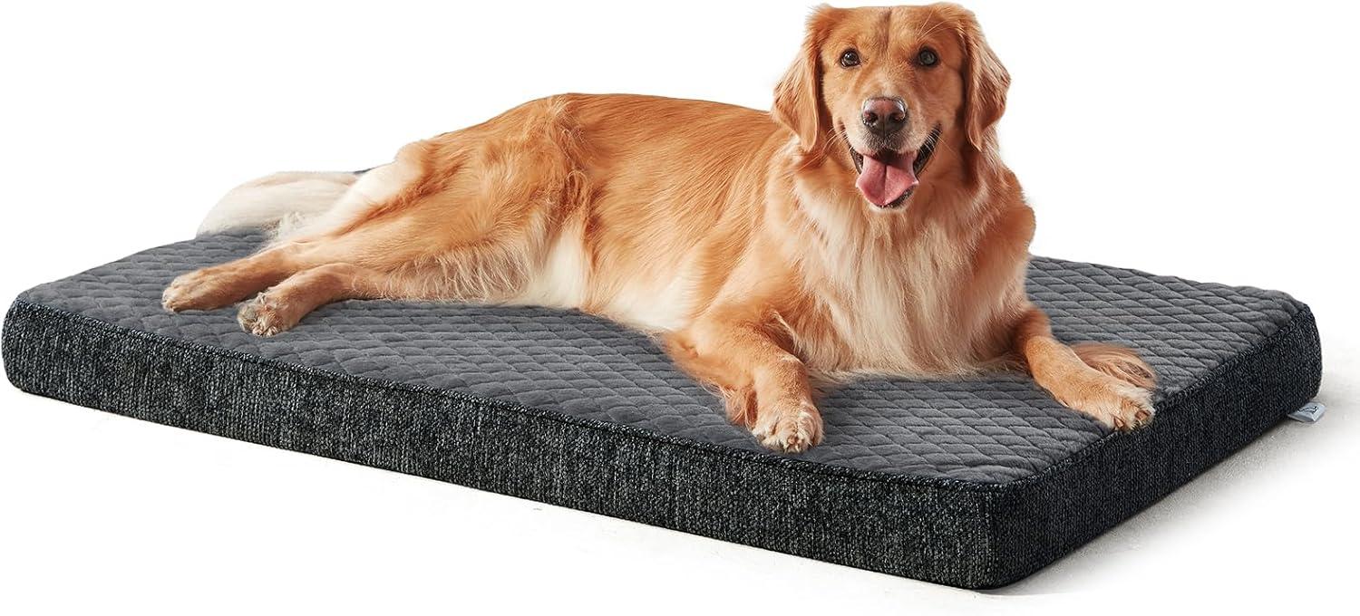 imageJOEJOY Orthopedic Dog Bed for Extra Large Dogs Washable Dog Crate Bed Large Sized with Removable Cover Egg Memory Foam Big Pet Beds Brown 47quotx29quotGrey