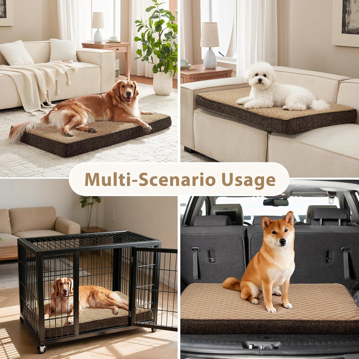 imageJOEJOY Orthopedic Dog Bed for Extra Large Dogs Washable Dog Crate Bed Large Sized with Removable Cover Egg Memory Foam Big Pet Beds Brown 47quotx29quotBrown
