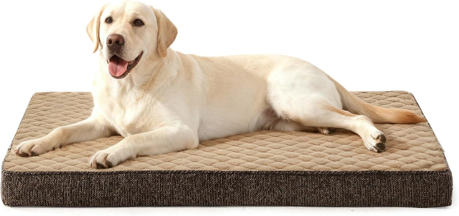 imageJOEJOY Orthopedic Dog Bed for Extra Large Dogs Washable Dog Crate Bed Large Sized with Removable Cover Egg Memory Foam Big Pet Beds Brown 47quotx29quotBrown