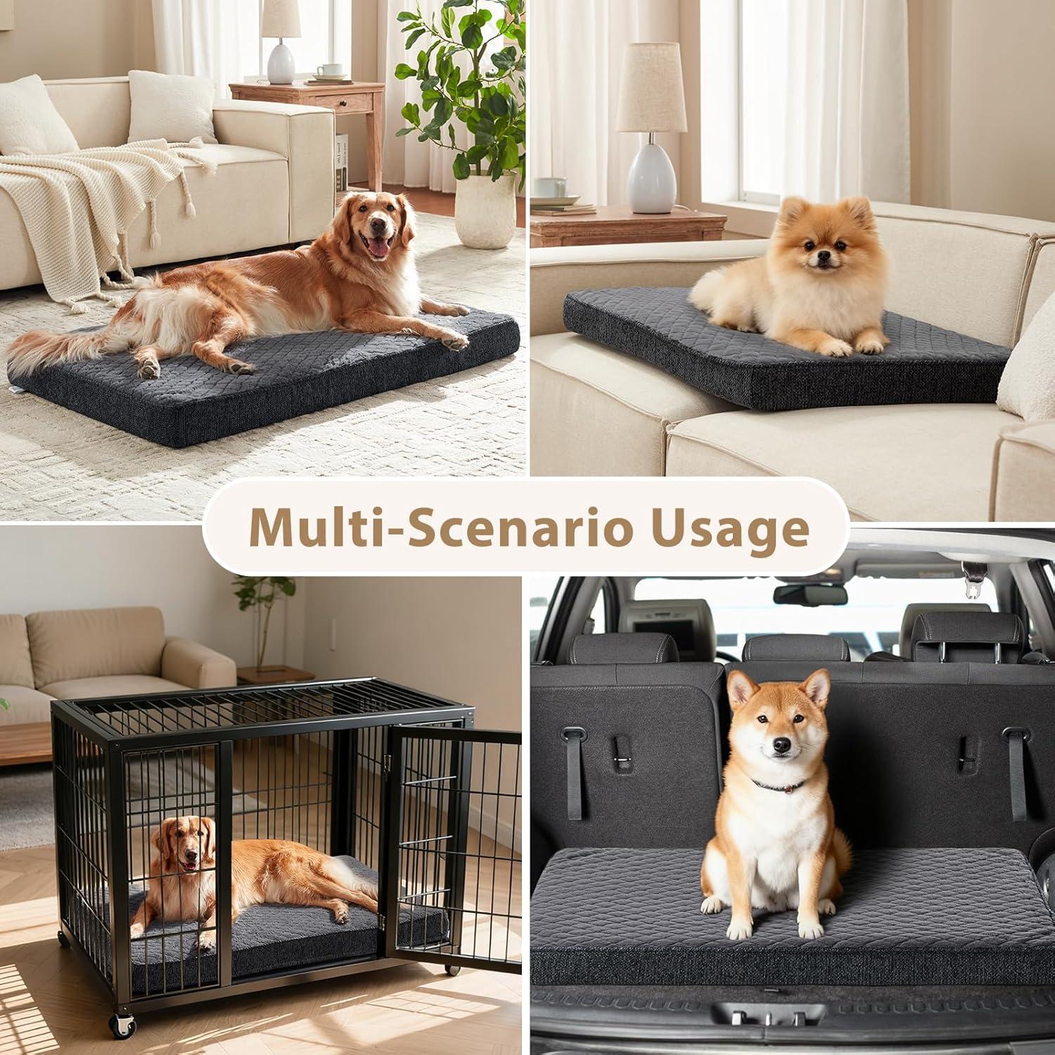 imageJOEJOY Orthopedic Dog Bed for Extra Large Dogs Washable Dog Crate Bed Large Sized with Removable Cover Egg Memory Foam Big Pet Beds Brown 47quotx29quotGrey