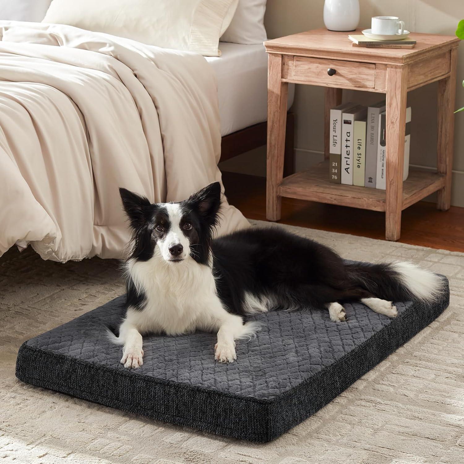 imageJOEJOY Orthopedic Dog Bed for Extra Large Dogs Washable Dog Crate Bed Large Sized with Removable Cover Egg Memory Foam Big Pet Beds Brown 47quotx29quotGrey
