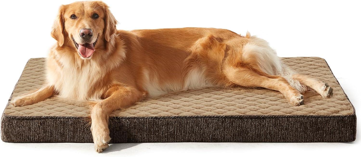 imageJOEJOY Orthopedic Dog Bed for Extra Large Dogs Washable Dog Crate Bed Large Sized with Removable Cover Egg Memory Foam Big Pet Beds Brown 47quotx29quotBrown