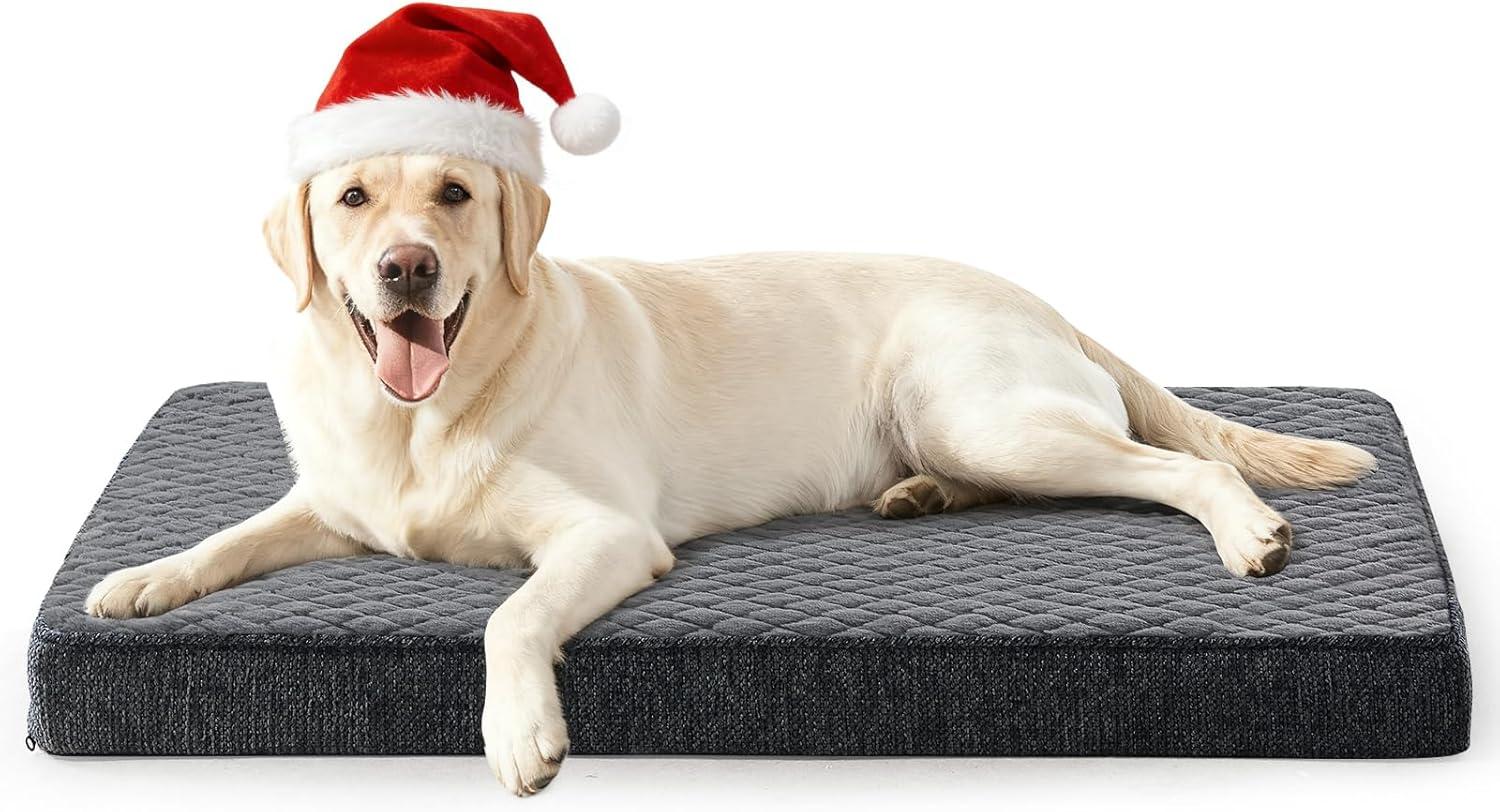 imageJOEJOY Orthopedic Dog Bed for Extra Large Dogs Washable Dog Crate Bed Large Sized with Removable Cover Egg Memory Foam Big Pet Beds Brown 47quotx29quotGrey