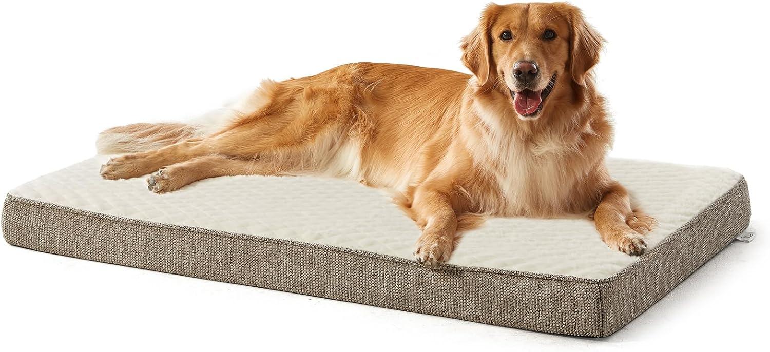 imageJOEJOY Orthopedic Dog Bed for Extra Large Dogs Washable Dog Crate Bed Large Sized with Removable Cover Egg Memory Foam Big Pet Beds Brown 47quotx29quotBeige