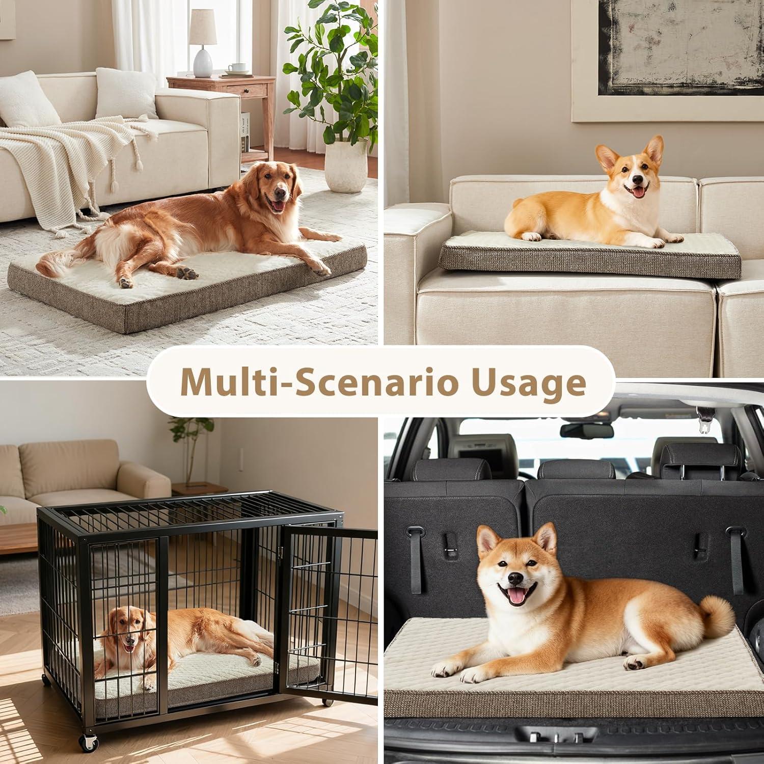 imageJOEJOY Orthopedic Dog Bed for Extra Large Dogs Washable Dog Crate Bed Large Sized with Removable Cover Egg Memory Foam Big Pet Beds Brown 47quotx29quotBeige