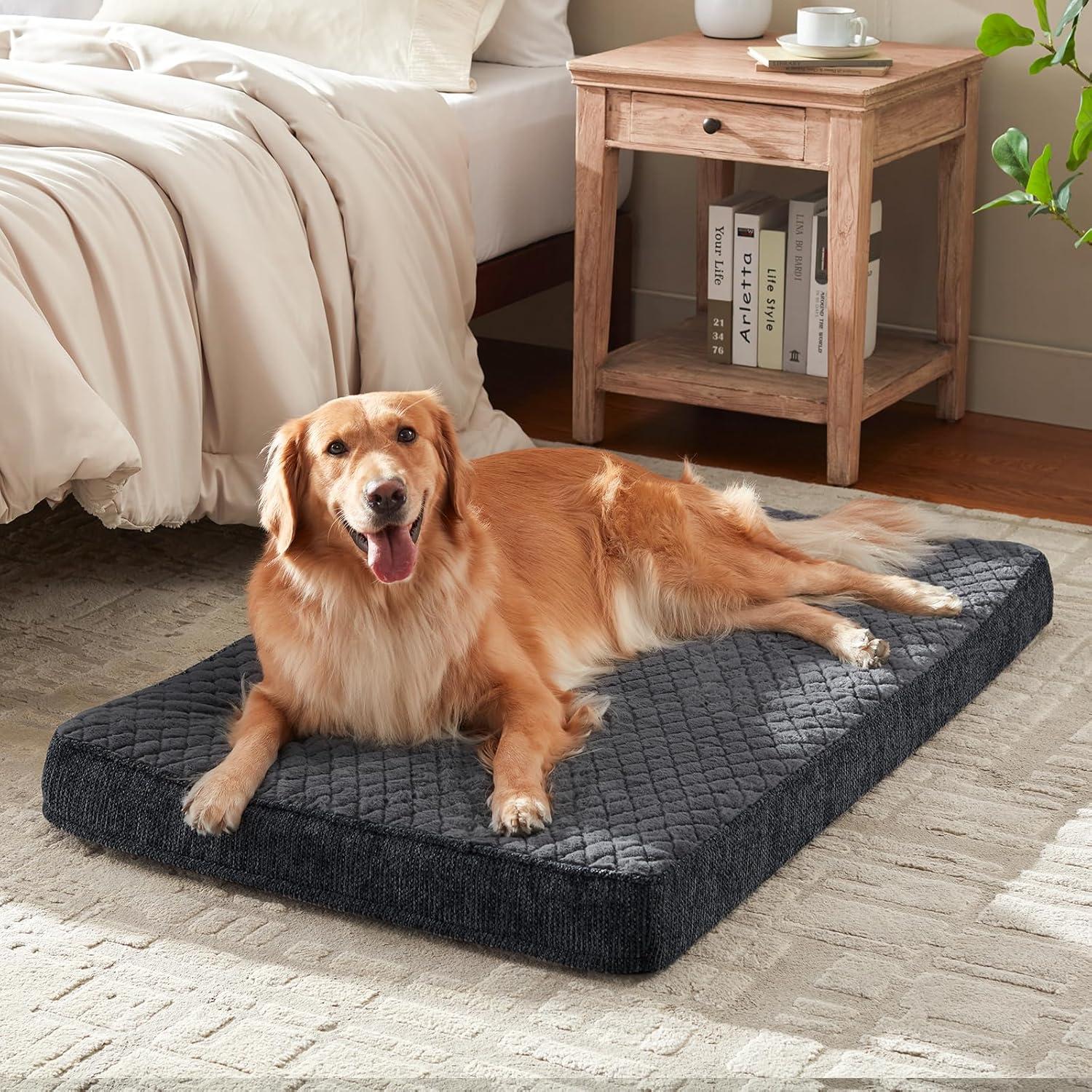 imageJOEJOY Orthopedic Dog Bed for Extra Large Dogs Washable Dog Crate Bed Large Sized with Removable Cover Egg Memory Foam Big Pet Beds Brown 47quotx29quotGrey
