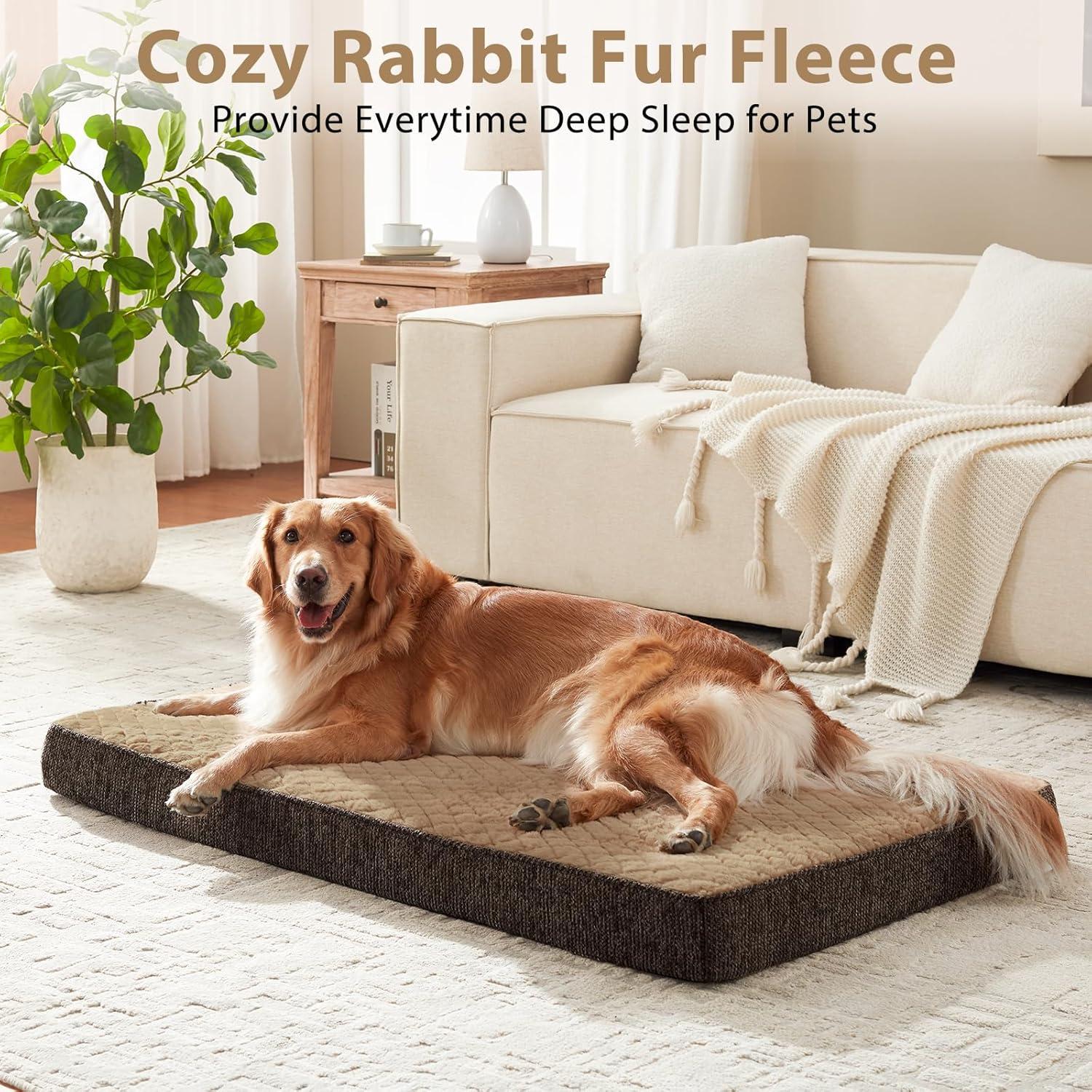 imageJOEJOY Orthopedic Dog Bed for Extra Large Dogs Washable Dog Crate Bed Large Sized with Removable Cover Egg Memory Foam Big Pet Beds Brown 47quotx29quotBrown