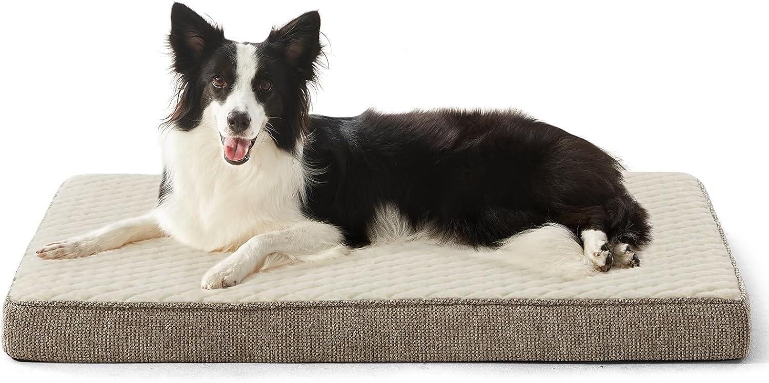 imageJOEJOY Orthopedic Dog Bed for Extra Large Dogs Washable Dog Crate Bed Large Sized with Removable Cover Egg Memory Foam Big Pet Beds Brown 47quotx29quotBeige