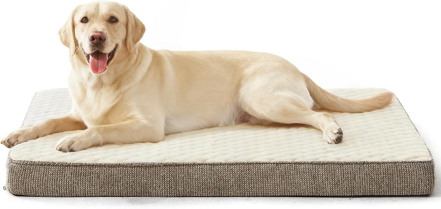 imageJOEJOY Orthopedic Dog Bed for Extra Large Dogs Washable Dog Crate Bed Large Sized with Removable Cover Egg Memory Foam Big Pet Beds Brown 47quotx29quotBeige