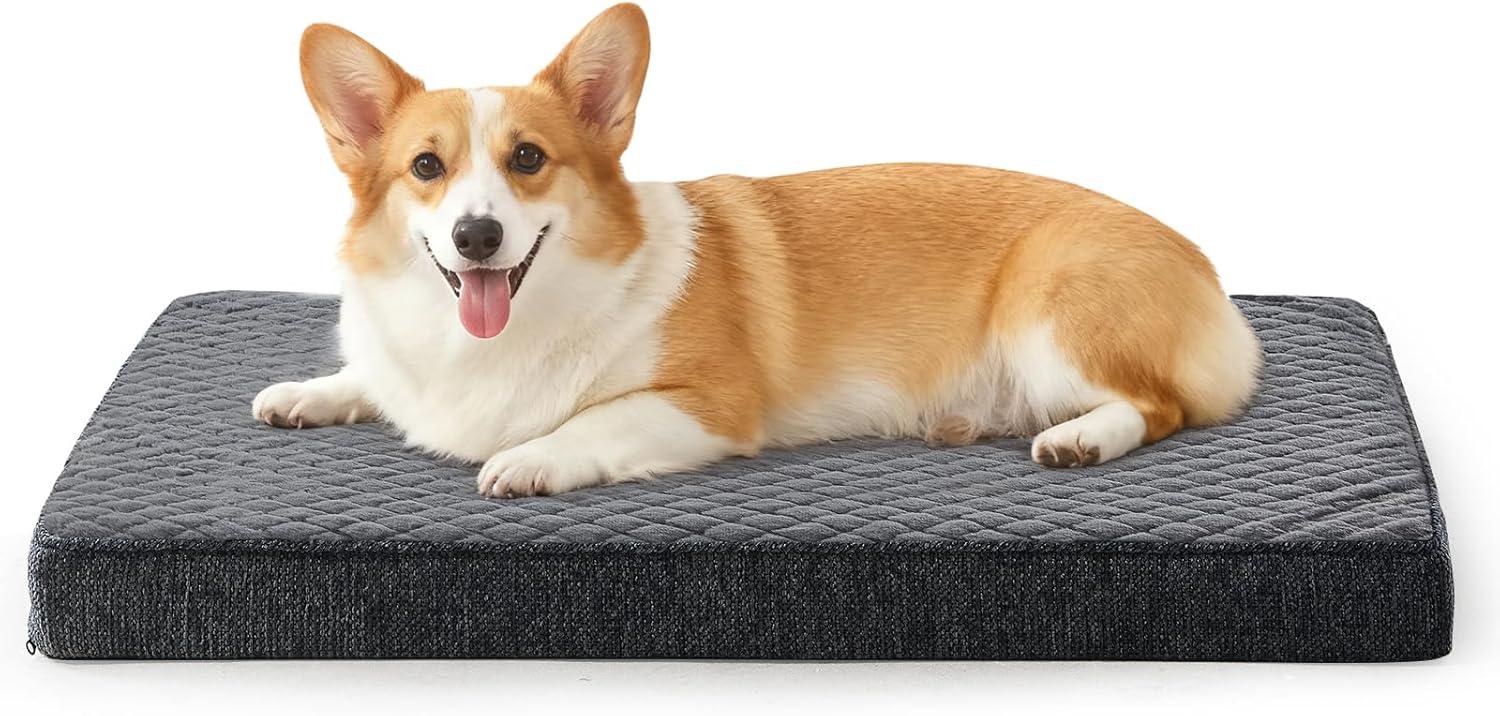 imageJOEJOY Orthopedic Dog Bed for Extra Large Dogs Washable Dog Crate Bed Large Sized with Removable Cover Egg Memory Foam Big Pet Beds Brown 47quotx29quotGrey