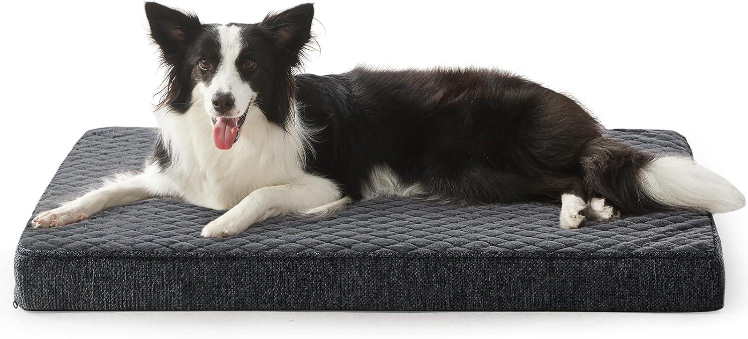 imageJOEJOY Orthopedic Dog Bed for Extra Large Dogs Washable Dog Crate Bed Large Sized with Removable Cover Egg Memory Foam Big Pet Beds Brown 47quotx29quotGrey