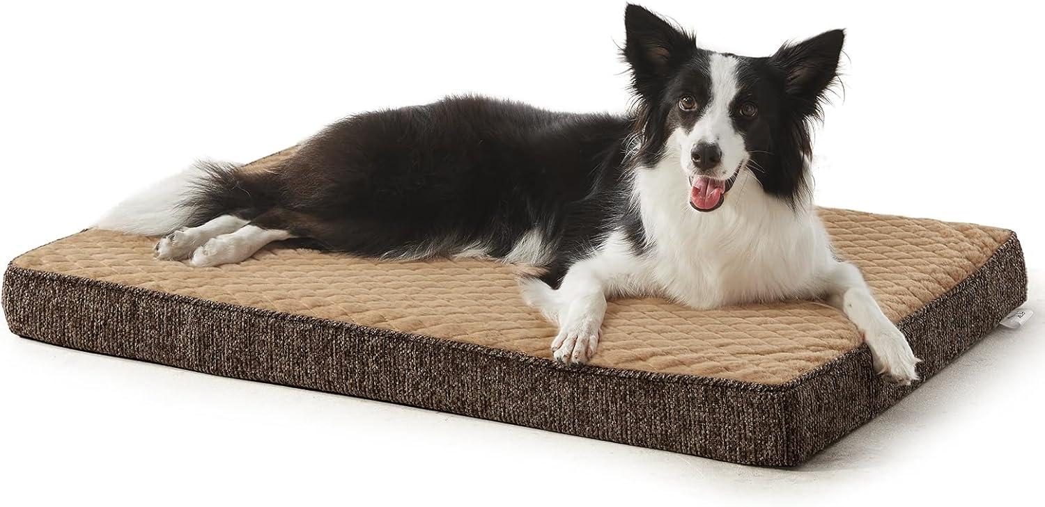 imageJOEJOY Orthopedic Dog Bed for Extra Large Dogs Washable Dog Crate Bed Large Sized with Removable Cover Egg Memory Foam Big Pet Beds Brown 47quotx29quotBrown