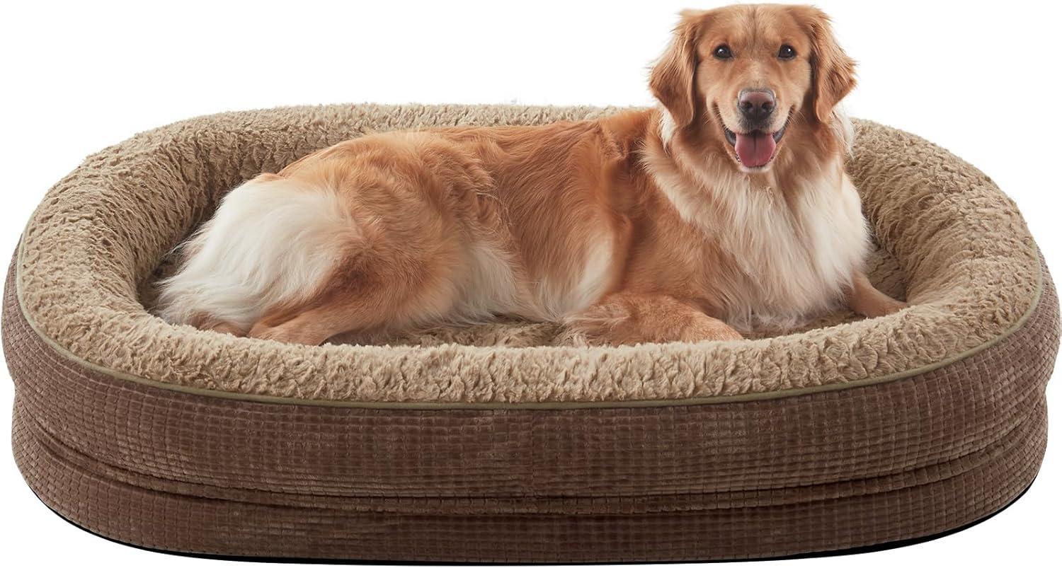 imageJOEJOY Orthopedic Dog Beds Large Sized Dog XL EggCrate Memory Foam Pet Couch Bed with Bolster Sides Waterproof Lining Removable Washable Cover ampamp NonSlip Bottom GreyBrown