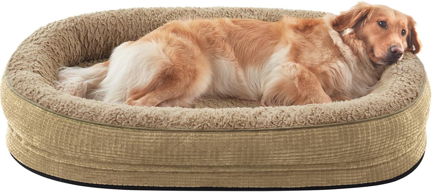imageJOEJOY Orthopedic Dog Beds Large Sized Dog XL EggCrate Memory Foam Pet Couch Bed with Bolster Sides Waterproof Lining Removable Washable Cover ampamp NonSlip Bottom GreyLight Brown
