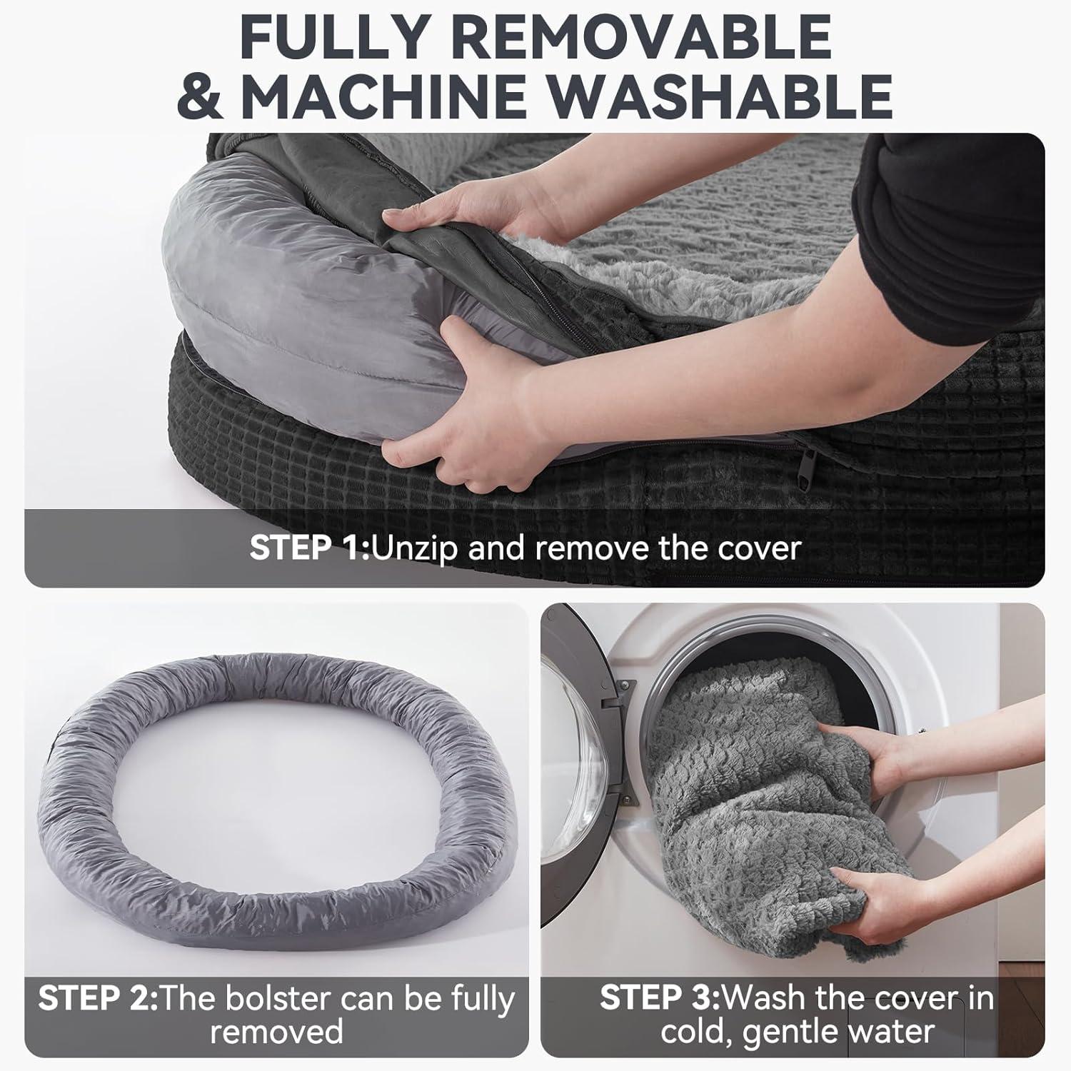 imageJOEJOY Orthopedic Dog Beds Large Sized Dog XL EggCrate Memory Foam Pet Couch Bed with Bolster Sides Waterproof Lining Removable Washable Cover ampamp NonSlip Bottom GreyBlack
