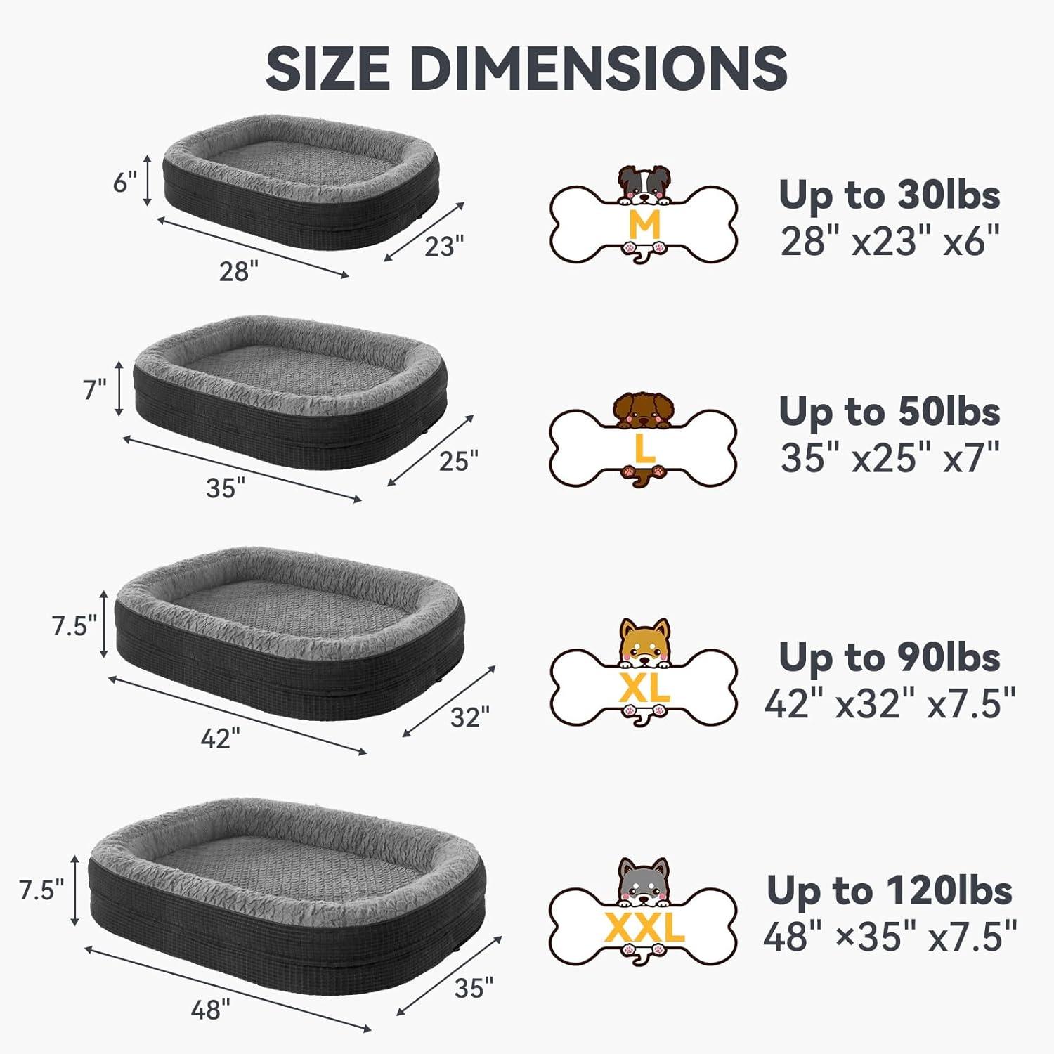 imageJOEJOY Orthopedic Dog Beds Large Sized Dog XL EggCrate Memory Foam Pet Couch Bed with Bolster Sides Waterproof Lining Removable Washable Cover ampamp NonSlip Bottom GreyBlack