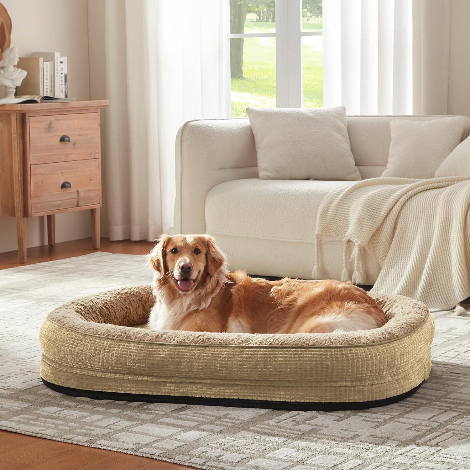 imageJOEJOY Orthopedic Dog Beds Large Sized Dog XL EggCrate Memory Foam Pet Couch Bed with Bolster Sides Waterproof Lining Removable Washable Cover ampamp NonSlip Bottom GreyLight Brown