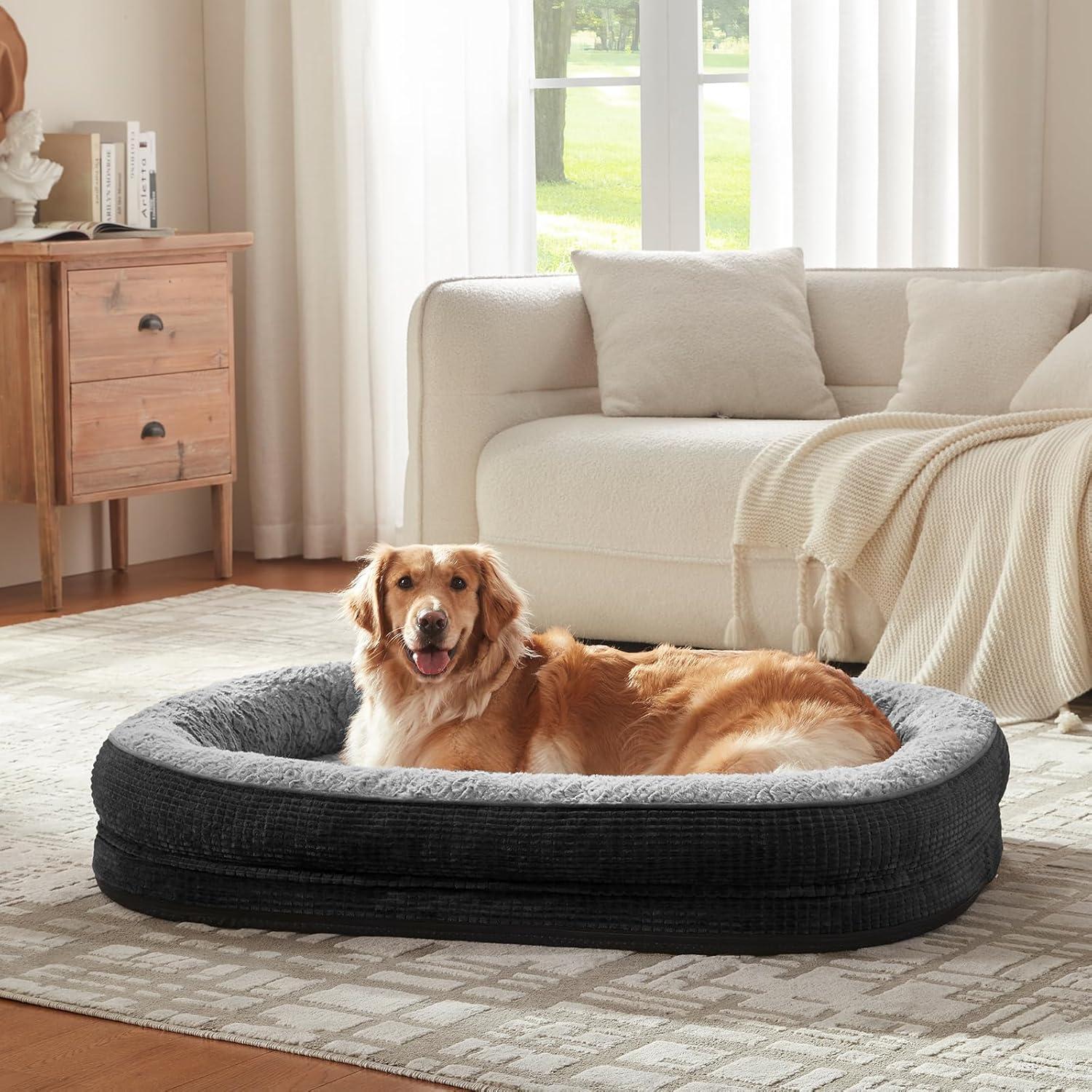 imageJOEJOY Orthopedic Dog Beds Large Sized Dog XL EggCrate Memory Foam Pet Couch Bed with Bolster Sides Waterproof Lining Removable Washable Cover ampamp NonSlip Bottom GreyBlack