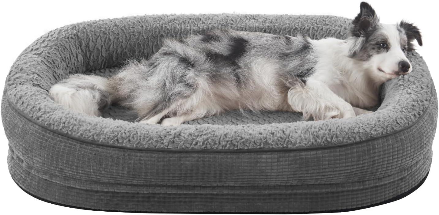 imageJOEJOY Orthopedic Dog Beds Large Sized Dog XL EggCrate Memory Foam Pet Couch Bed with Bolster Sides Waterproof Lining Removable Washable Cover ampamp NonSlip Bottom GreyGrey