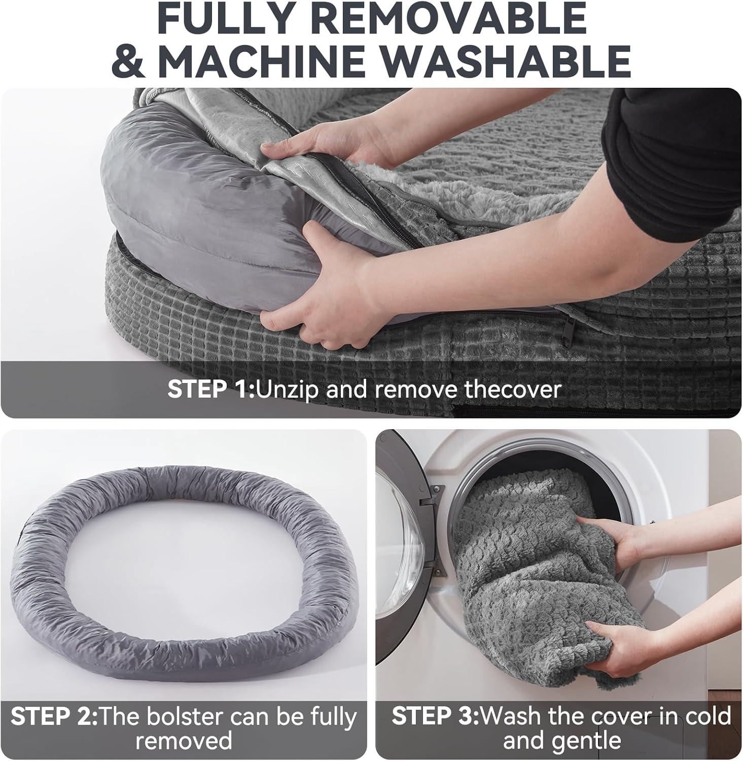 imageJOEJOY Orthopedic Dog Beds Large Sized Dog XL EggCrate Memory Foam Pet Couch Bed with Bolster Sides Waterproof Lining Removable Washable Cover ampamp NonSlip Bottom GreyGrey