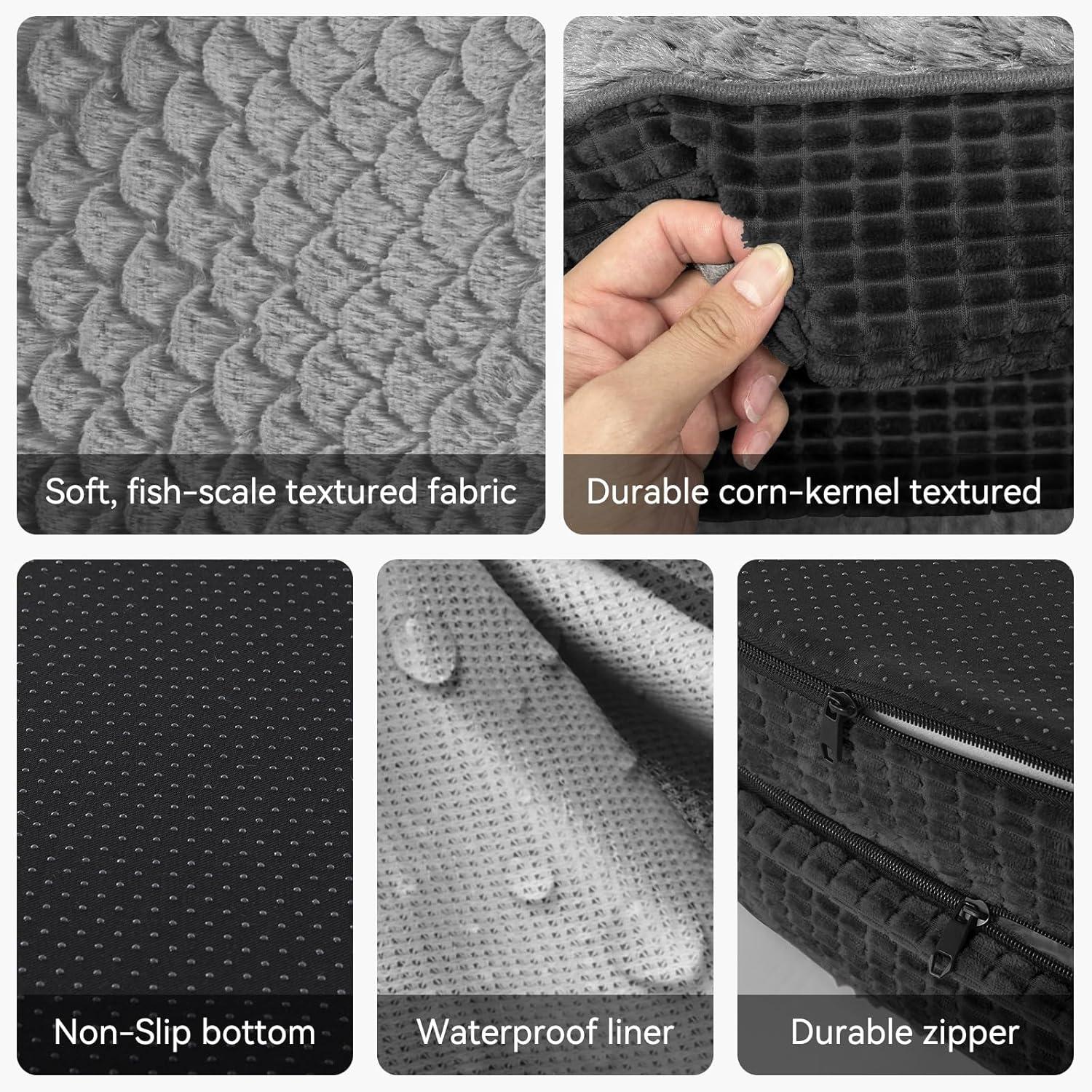 imageJOEJOY Orthopedic Dog Beds Large Sized Dog XL EggCrate Memory Foam Pet Couch Bed with Bolster Sides Waterproof Lining Removable Washable Cover ampamp NonSlip Bottom GreyBlack