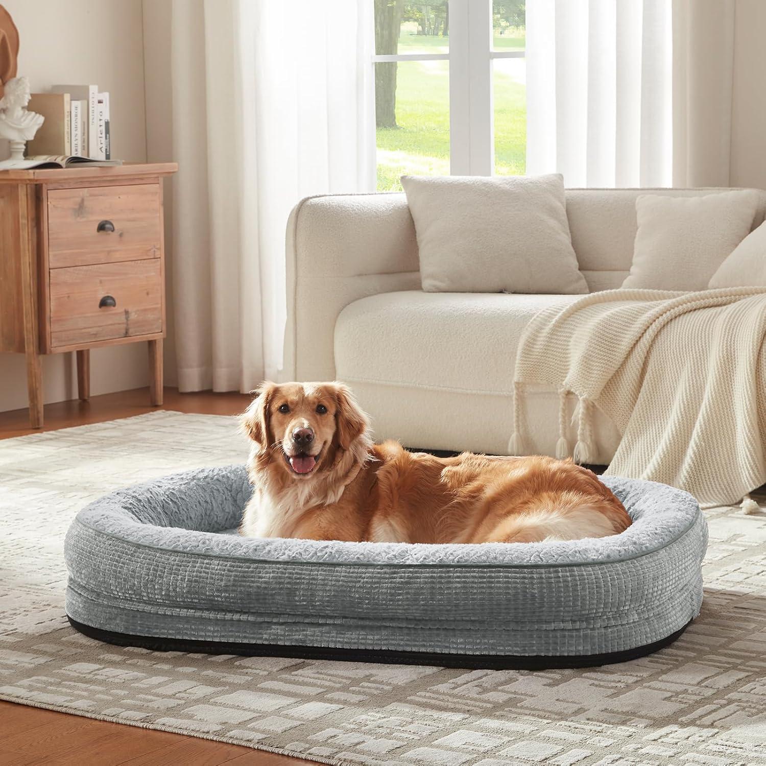 imageJOEJOY Orthopedic Dog Beds Large Sized Dog XL EggCrate Memory Foam Pet Couch Bed with Bolster Sides Waterproof Lining Removable Washable Cover ampamp NonSlip Bottom GreyLight Grey