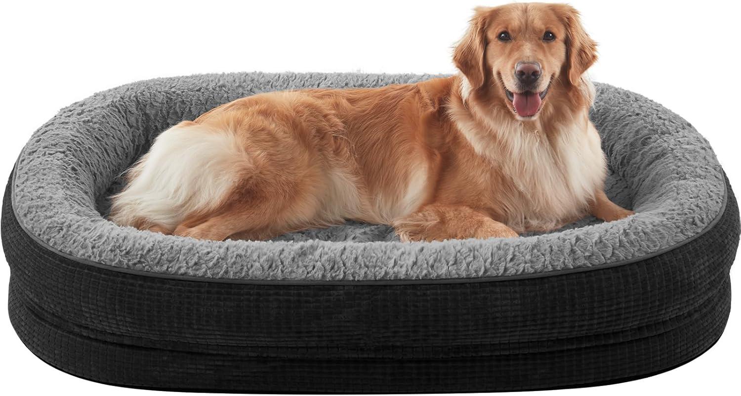 imageJOEJOY Orthopedic Dog Beds Large Sized Dog XL EggCrate Memory Foam Pet Couch Bed with Bolster Sides Waterproof Lining Removable Washable Cover ampamp NonSlip Bottom GreyBlack