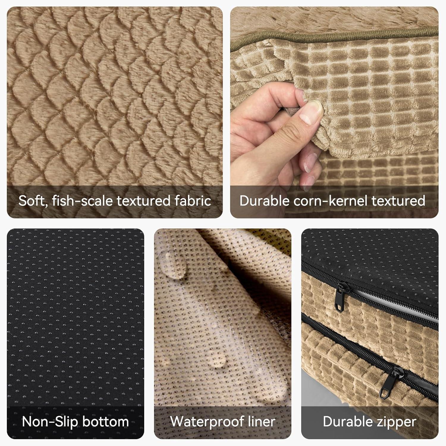 imageJOEJOY Orthopedic Dog Beds Large Sized Dog XL EggCrate Memory Foam Pet Couch Bed with Bolster Sides Waterproof Lining Removable Washable Cover ampamp NonSlip Bottom GreyLight Brown