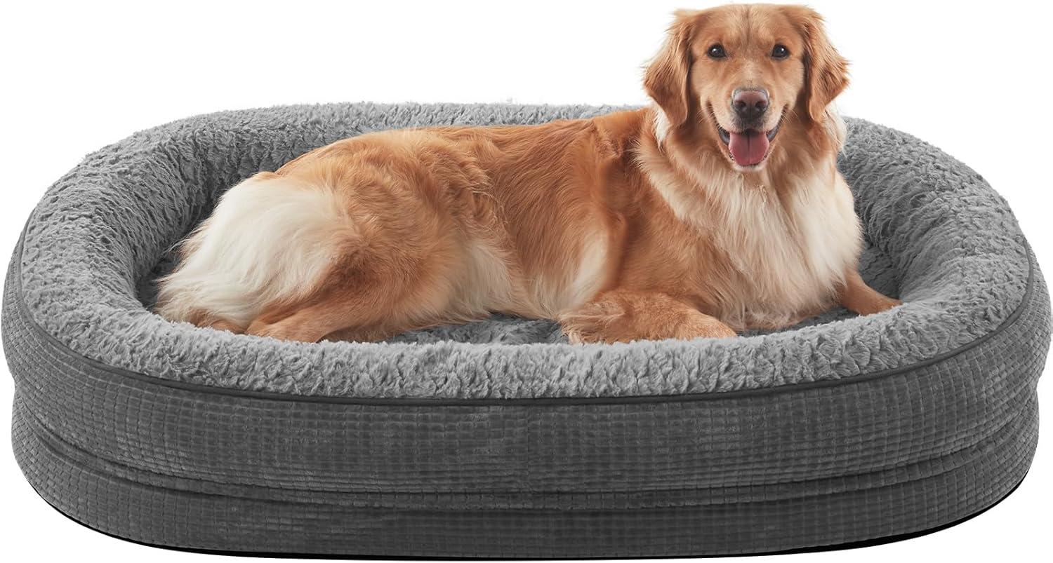 imageJOEJOY Orthopedic Dog Beds Large Sized Dog XL EggCrate Memory Foam Pet Couch Bed with Bolster Sides Waterproof Lining Removable Washable Cover ampamp NonSlip Bottom GreyGrey