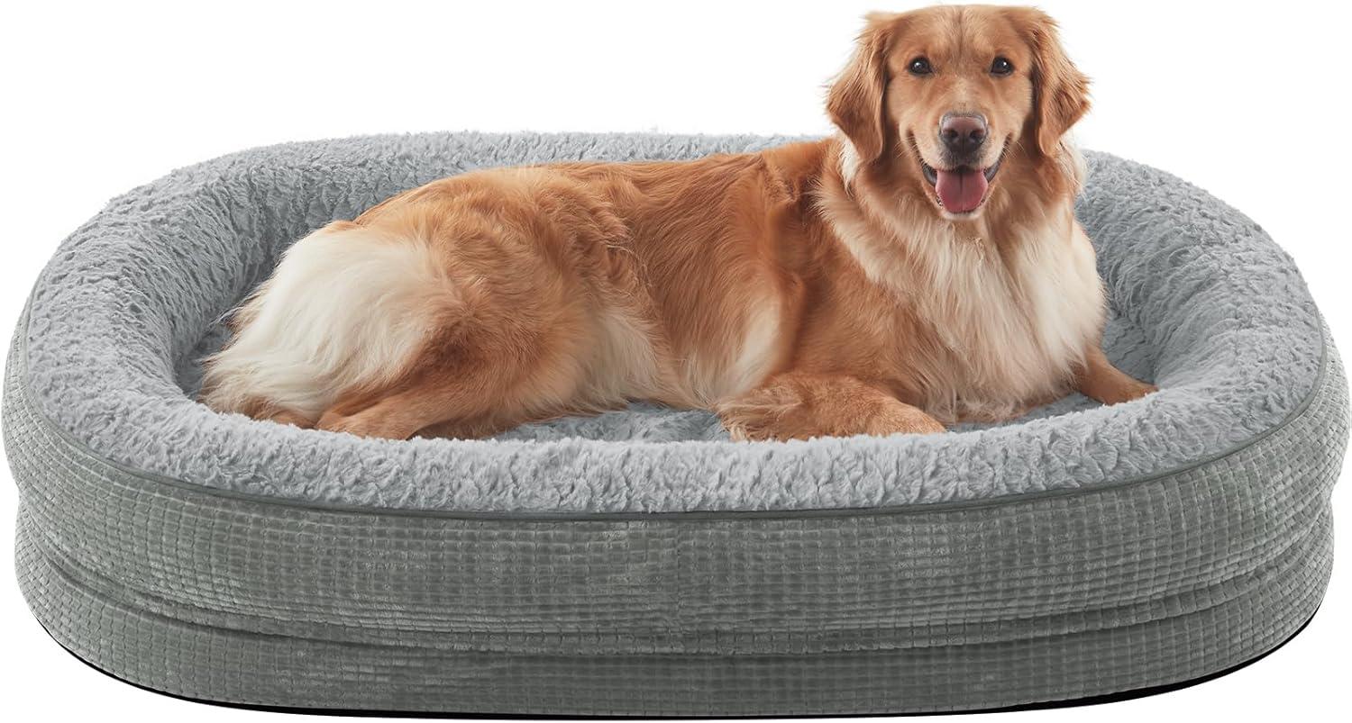 imageJOEJOY Orthopedic Dog Beds Large Sized Dog XL EggCrate Memory Foam Pet Couch Bed with Bolster Sides Waterproof Lining Removable Washable Cover ampamp NonSlip Bottom GreyLight Grey