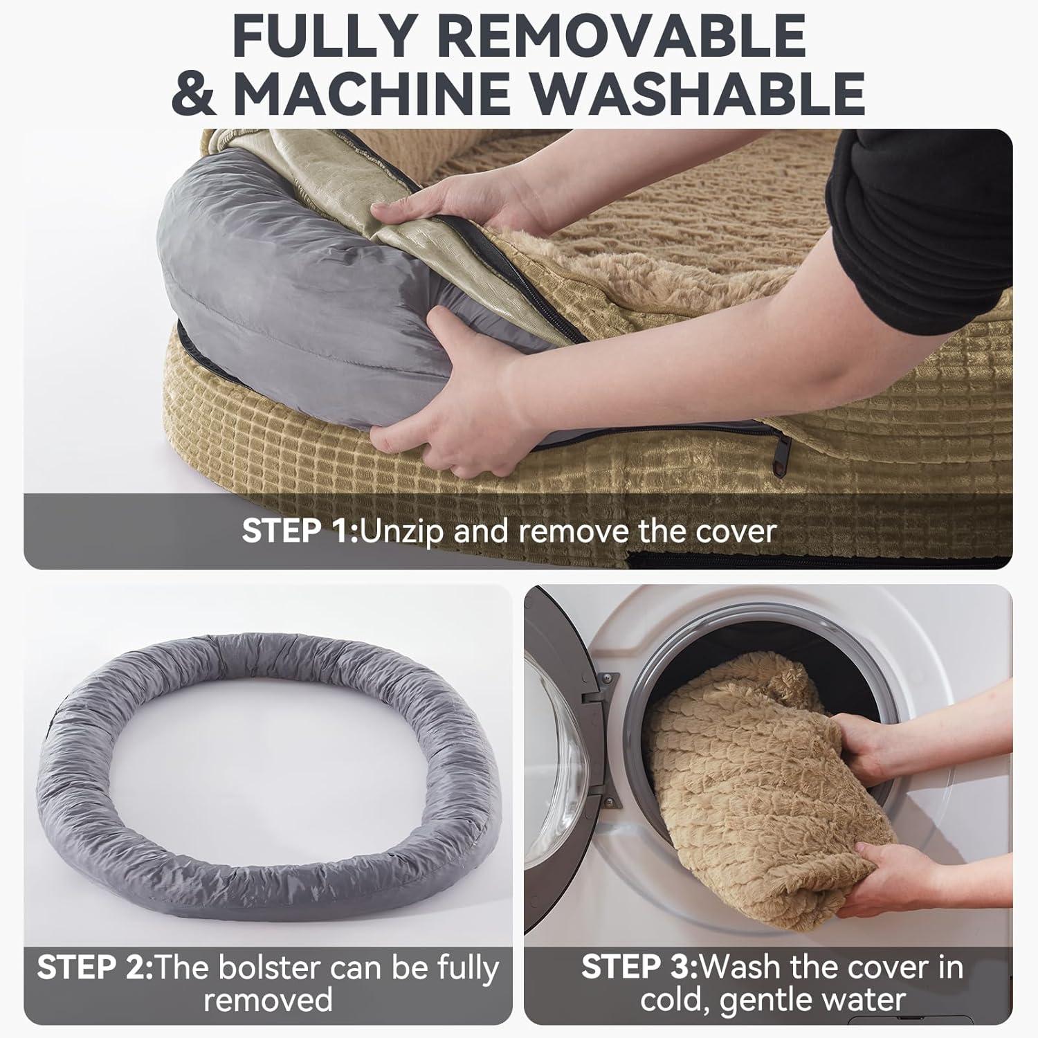 imageJOEJOY Orthopedic Dog Beds Large Sized Dog XL EggCrate Memory Foam Pet Couch Bed with Bolster Sides Waterproof Lining Removable Washable Cover ampamp NonSlip Bottom GreyLight Brown