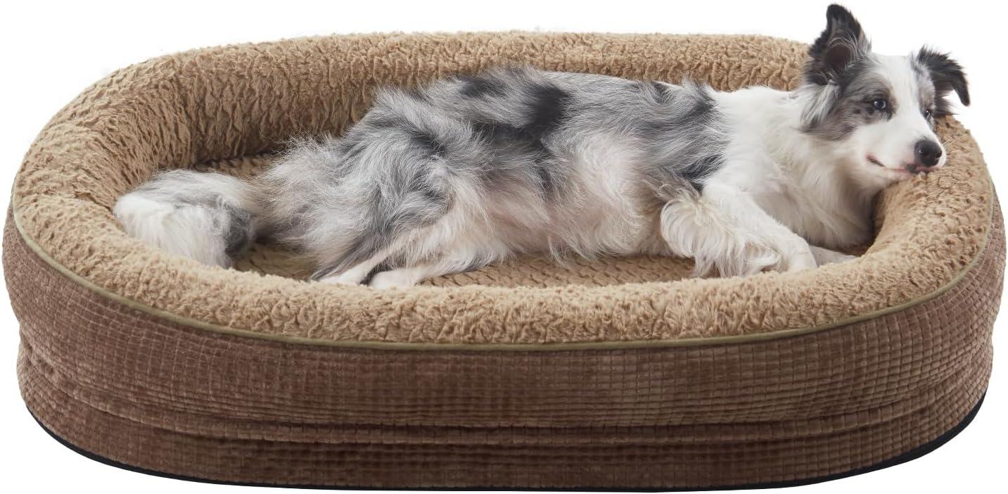 imageJOEJOY Orthopedic Dog Beds Large Sized Dog XL EggCrate Memory Foam Pet Couch Bed with Bolster Sides Waterproof Lining Removable Washable Cover ampamp NonSlip Bottom GreyBrown