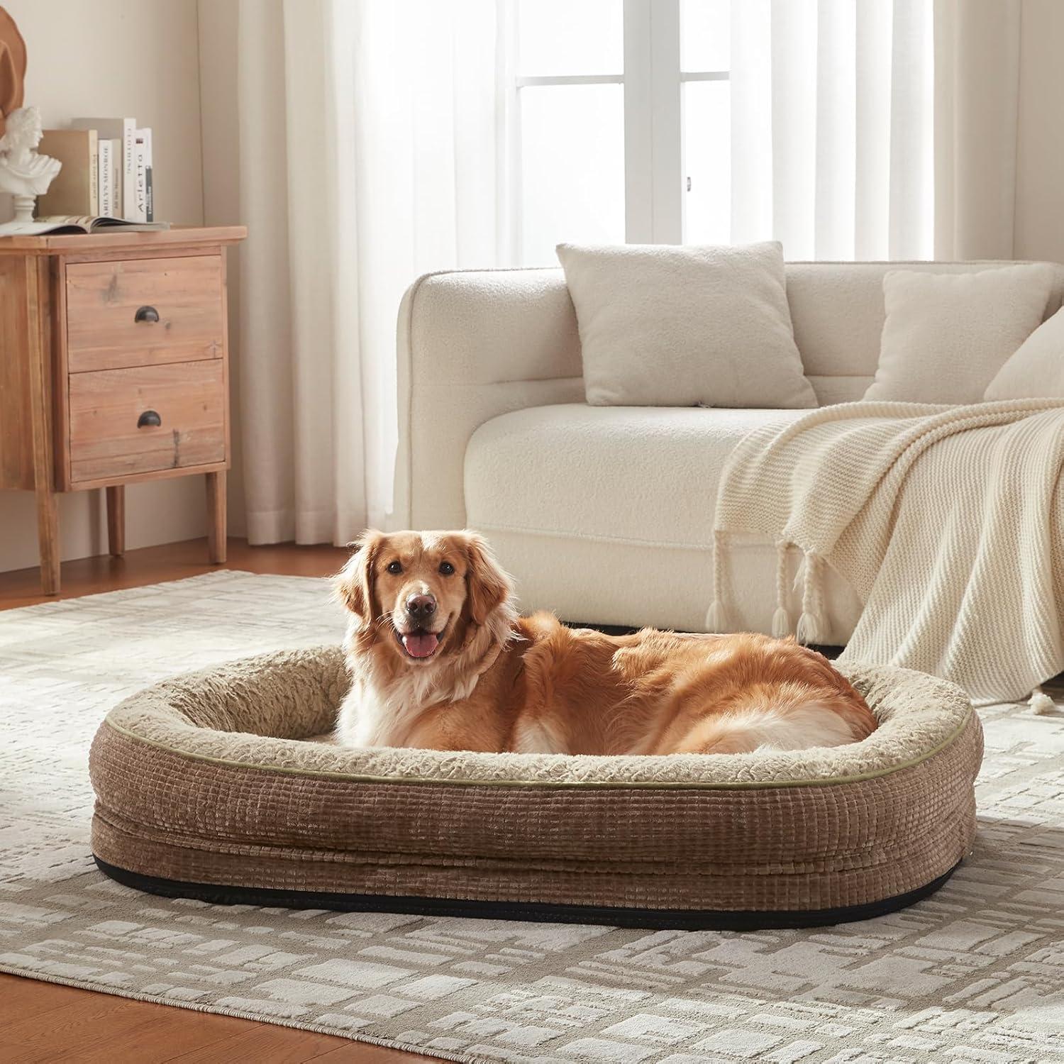imageJOEJOY Orthopedic Dog Beds Large Sized Dog XL EggCrate Memory Foam Pet Couch Bed with Bolster Sides Waterproof Lining Removable Washable Cover ampamp NonSlip Bottom GreyBrown