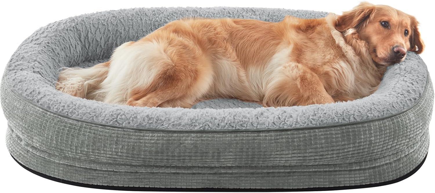 imageJOEJOY Orthopedic Dog Beds Large Sized Dog XL EggCrate Memory Foam Pet Couch Bed with Bolster Sides Waterproof Lining Removable Washable Cover ampamp NonSlip Bottom GreyLight Grey