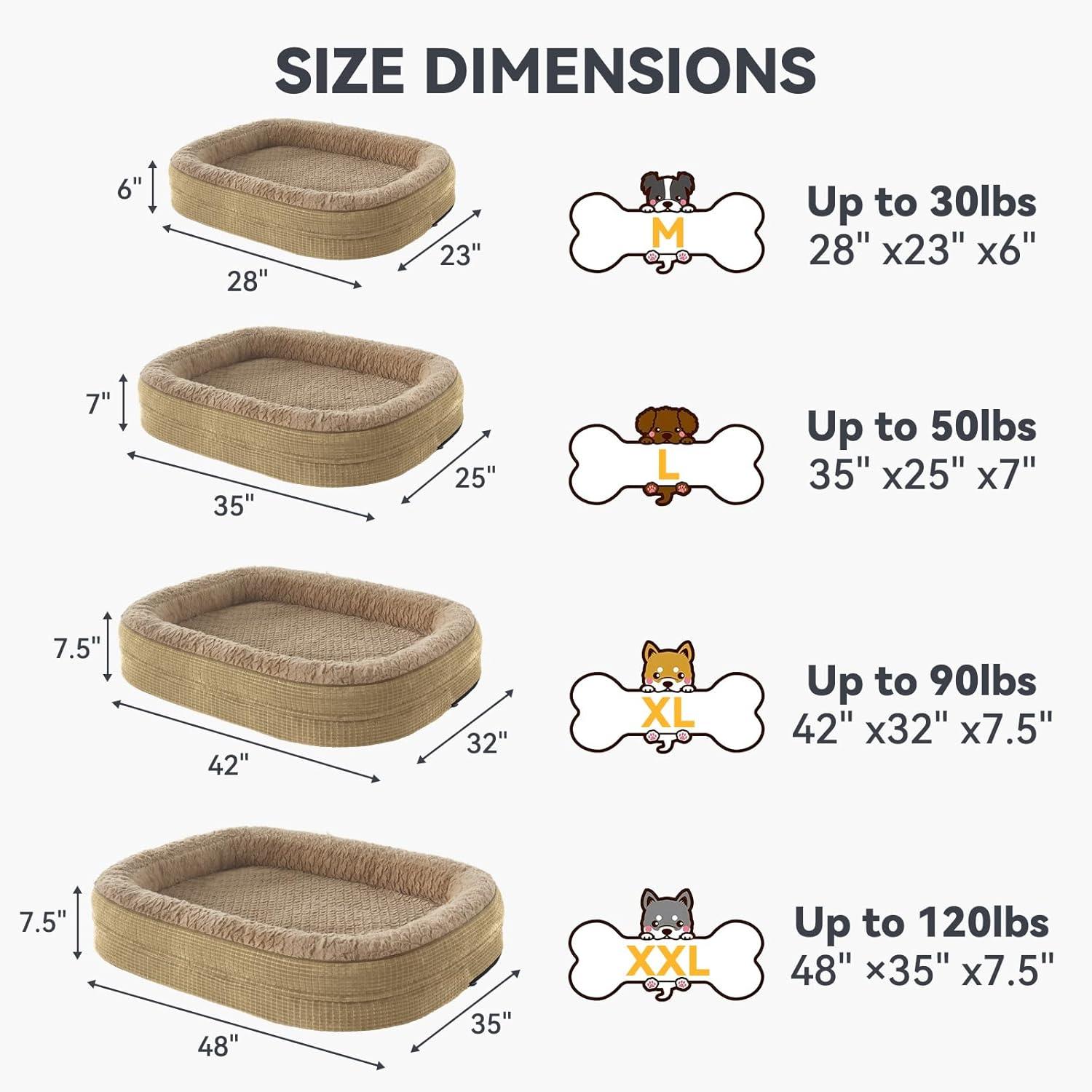 imageJOEJOY Orthopedic Dog Beds Large Sized Dog XL EggCrate Memory Foam Pet Couch Bed with Bolster Sides Waterproof Lining Removable Washable Cover ampamp NonSlip Bottom GreyLight Brown
