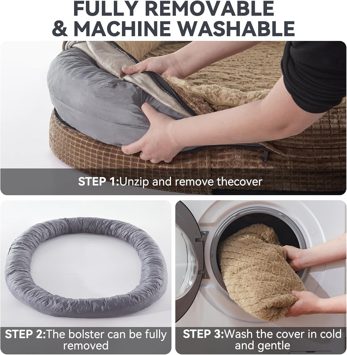 imageJOEJOY Orthopedic Dog Beds Large Sized Dog XL EggCrate Memory Foam Pet Couch Bed with Bolster Sides Waterproof Lining Removable Washable Cover ampamp NonSlip Bottom GreyBrown