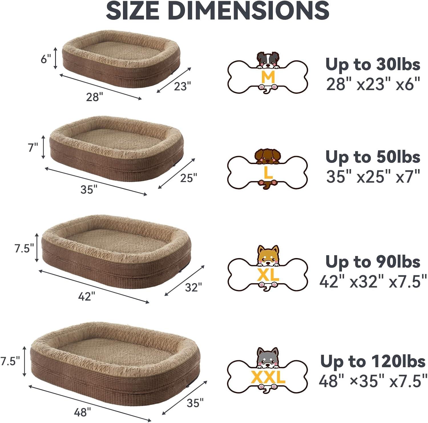 imageJOEJOY Orthopedic Dog Beds Large Sized Dog XL EggCrate Memory Foam Pet Couch Bed with Bolster Sides Waterproof Lining Removable Washable Cover ampamp NonSlip Bottom GreyBrown